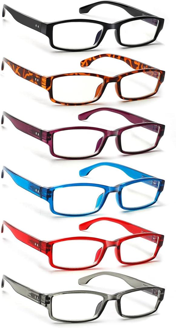 NORPERWIS 6 Pack Reading Glasses for Women Men, Blue Light Readers, Anti Glare Computer Eyeglasses with Spring Hinge (Mix Color, 4.00, multiplier_x)
