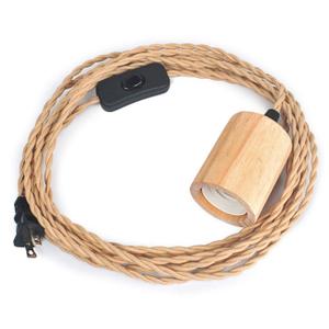 Arturesthome Wood Pendant Light Cord Kit with Switch,16.4FT Vintage Industrial Hanging Light Plug in Lamp Cord with Twisted Nylon Rope Pendant Lights Socket E26 E27 for Farmhouse Lamp Cable Retro DIY