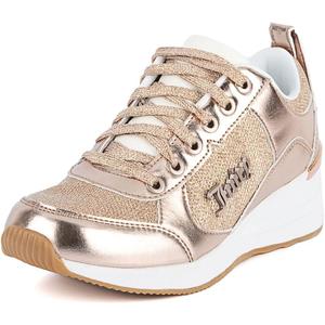 Juicy Couture Lace-Up Women's Fashion Sneakers - Casual Shoes for Tennis and Everyday Walking (8.5, Rose Gold Glitter)
