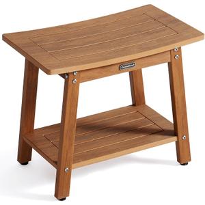 KaimuBench Large HDPS Shower Bench Seat, Waterproof Shower Stool for Inside, Bath Chair Seat for Shaving Legs, Spa Foot Rest with Adjustable Feet, No Maintenance, Indoor/Outdoor Use, Brown