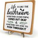 Bathroom Decor, Vintage Bathroom Wood Plaque Sign, Life is Like The Bathroom Sign Desk Decor, Farmhouse Decor for Shelf Bathroom Toilet Home Decor 5.9x5.9 Inch (White-1)
