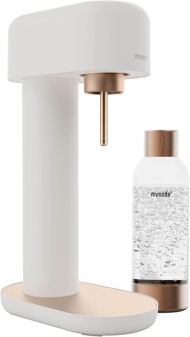 Mysoda Ruby 2 Sparkling Water Maker - Soda Streaming Machine Silent Carbonated Water Machine Robust Long-Lasting Aluminum Soda Maker 1L Water Bottle Without CO2 Cylinder - White Copper Soda Machine