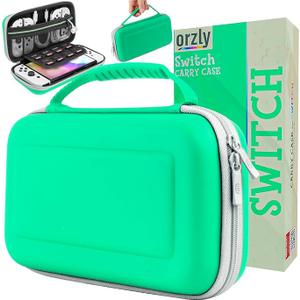 Orzly Carrying Case for Nintendo Switch OLED Console with Accessories and Game Storage Compartment - Easy Clean Case Gift Boxed (While)