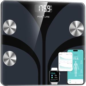 Posture Scale for Body Weight, Digital Bathroom Smart Scale, 13 Body Composition Analyzer Sync Weight Scale BMI Health Monitor Sync Apps 400lbs - Black (11.8*10.2)