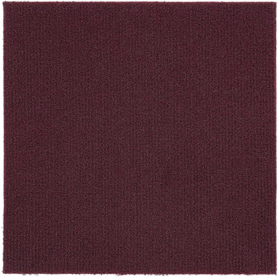 Red/Burgundy Self-Adhesive Solid Carpet Tiles 12Pcs - Actual: 12" x 12"