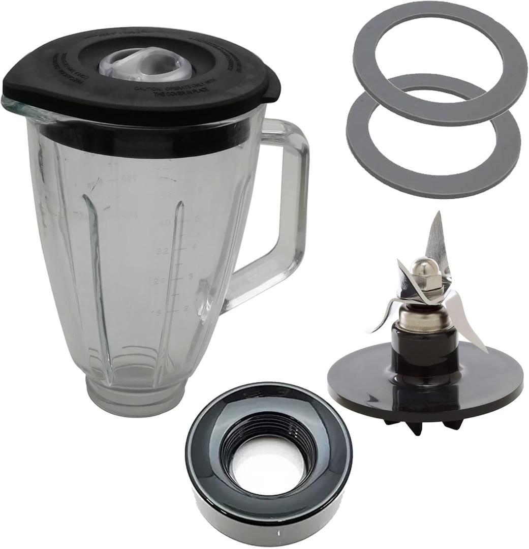 Replacment 6 Cup 48 OZ round Glass Blender Pitcher&Container Replaces jar with blade for cuisinart blender (6-Cup Glass Jar set)