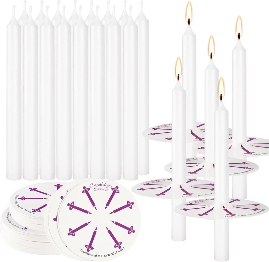 200 pcs Church Candles with Drip Protectors for Devotional Candlelight Vigil Service, Unscented White 5" H X 1/2" D, No Smoke, Shabbat, Prayer