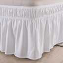 Wrap Around Bed Skirt - White King Size Bed Skirt with 12 Inch Drop, Adjustable Elastic Dust Ruffles Easy Fit, King Bed Skirts with Jacquard Texture, Easy Install