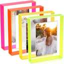 Kathfly 2 Pcs 5x7 Floating Picture Frame Acrylic Frames for Wall Mounted or Tabletop Standing Decorative Magnetic Photo Frames Neon Translucent Hanging Frame, Display Photo up to 7x9 (Trendy Colors)