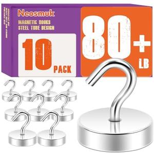 9 PCS Neosmuk Magnetic Hooks, Cruise Ship Essentials, 80lb+ Heavy Duty Magnetic Hooks for Cruise Cabins, Refrigerator, Grill, Hanging, and Travel | Extra Strong Must-Haves Magnet Hook,Silver