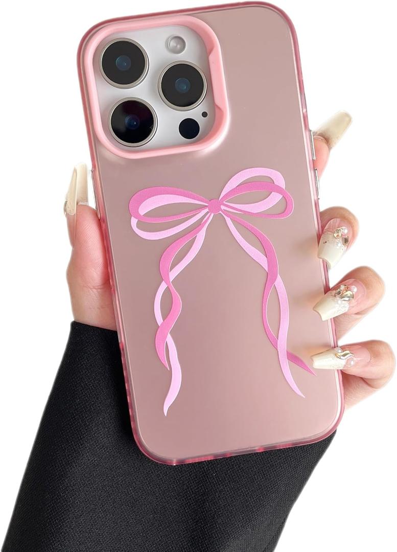 ZTOFERA for iPhone 16 Pro Max Case,Cute Pink Ribbon Bow Tie Planet Star Floral Aesthetic Phone Case,Trendy Slim Hard IMD Shockproof Protective Bumper Phone Cover for Women Girls,Ribbon