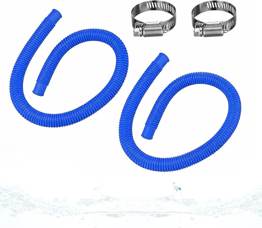 1.5 x 41 Pool Pump Replacement Hose, 2-Pack Above-Ground Pool Hoses with 4 Stainless Steel Clamps, Compatible with Intex, Coleman, Summer Waves Pool Pumps & Filters (2 PACK Blue)