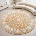 Carvapet Faux Jute Round Rug 6ft Jute-Like Pattern Design Washable Low Pile Area Rug with Non-Slip Rubber Backing, Soft Natural Look Decorative Circle Carpet for Living Room