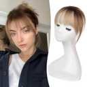 Bangs Clip in Bangs, 100% Real Human Hair Bangs Wispy Bangs Hair Pieces, 3 Secure Clips in Full Fringe Natural Thick Volume Fake Bangs for Women Girls in Hair Extensions (Ombre Ash Blonde)