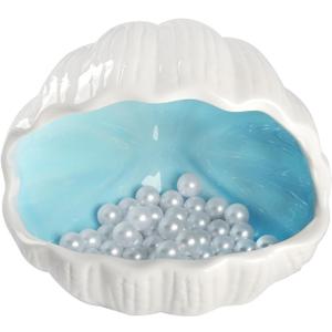 Cute Betta Fish Tank Accessory Decorations Ceramic Conch Shell-Shaped House Aquarium Decor Thematic Ornament Hideout Cave for Shrimp Fish Playing or Hiding (Blue, Small with 50pcs Pearl)