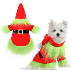 Abbylike Dog Christmas Outfit Holiday Pet Character Green Hoodie Shirt with Hat for Dogs and Cats Christmas Pet Clothes Cute Dog Christmas Outfit Cosplay Party as Shown(Lovely,M) (M(Neck:14.56" Chest:17.32" Back :12.99"))