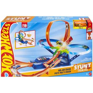 Hot Wheels Toy Car Track Set, Stunt Track Mid-Air Crash with 1:64 Scale Die-Cast Toy Car, Motorized Booster for Non-Stop Stunting & Racing