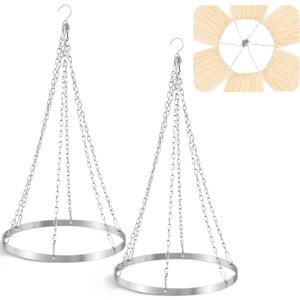 2 Set 12 Inches Silver Metallic Ceiling Drapes Hanging Kit for 6 Panels Wedding Ceiling Drapes Canopy Hoop Metal Hardware Kit for Draping Fabric Indoor Outdoor Decorations Photo Backgrounds