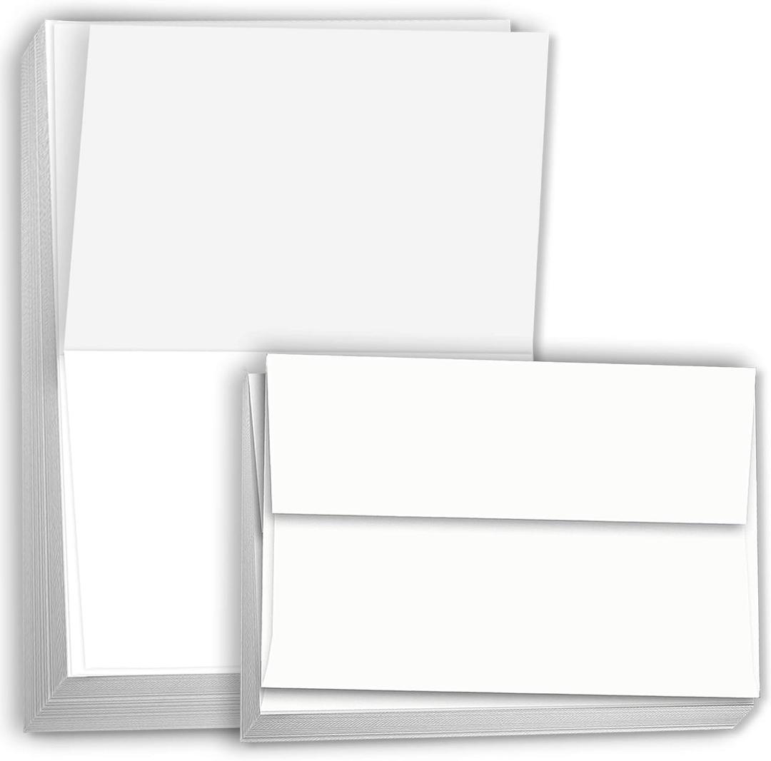 Hamilco White Cardstock Paper with Scored Fold  5" x 7", 80 lb Cover, Blank Folded Greeting & Invitation Cards with Envelopes, 100 Pack