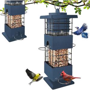 Squirrel Proof Bird Feeder, Metal Bird Feeders for Outdoors Hanging, Squirrel Proof Wild Birds Seed Feeders for Finch Cardinal Blue Jay Outside (Blue, 3Lb)