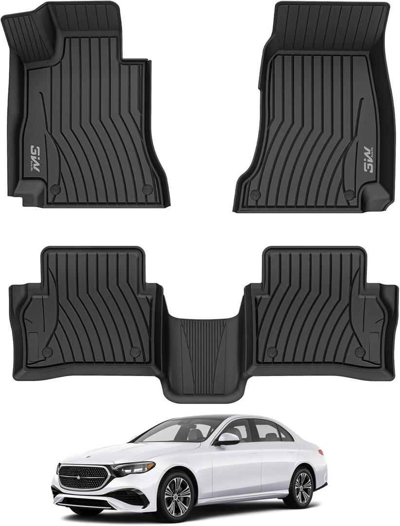 3W Floor Mats Fit for Mercedes Benz E-Class 2024 2025 2026 TPE All Weather Custom Fit Floor Liner for E300 E320 E350 E400 E550 E63, 1st&2nd Row Full Set Car Liners Black