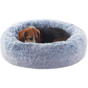 33 inches Donut Dog Bed for Medium Large Dogs,Calming Fluffy Round Pet Bed with Removable & Washable Cover,Fits up to 65 lbs Pets(Dark Blue,M Plus)