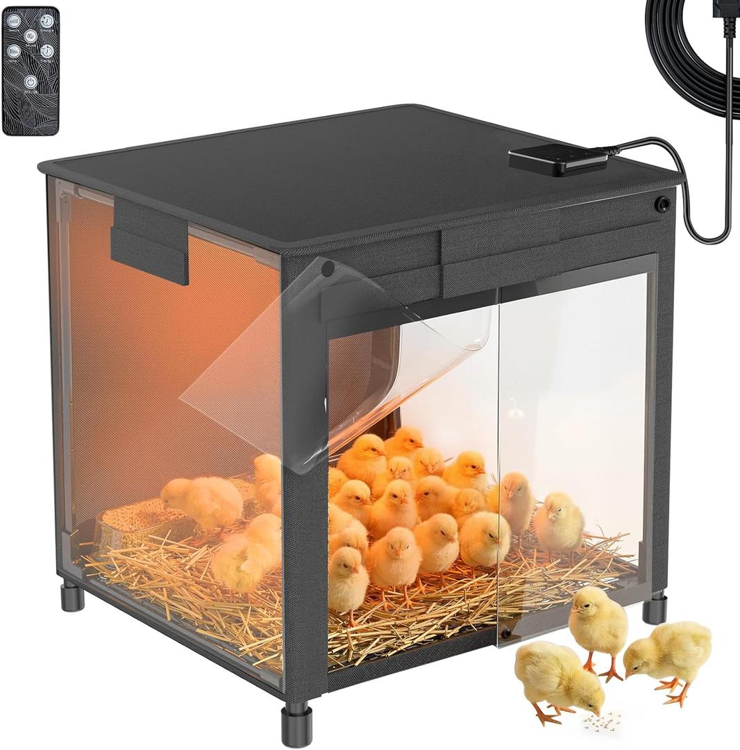 Brooder Box for Chicks, Upgrade Chicken Brooder Box with Adjustable Temp (77~95) & 9H Timer, Removable Feeder, Waterer, 10S Rapid Brooder Heating Plate, 200W Poultry Coop Heater Fits Ducks, Quails