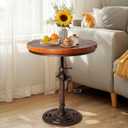 Round 19.6'' Metal Wooden Side Table Industrial Style Tea Table Hand Crank Adjustable Height Coffee Table for Living Room, Bedroom and Balcony (Copper)