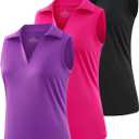 Ullnoy Women's Lightweight Polos Tops Sleeveless Golf Polo Shirt for Women Moisture Wicking Activewear Polos Tops Pack (Small, Black/Rose/Purple)
