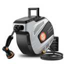 SUNPOW Retractable Garden Hose Reel - 1/2 inch x 50ft Wall Mounted Hose Reel with 3/4 inch Brass Fitting & 10 Function Sprayer Nozzle - Any Length Lock, Auto Rewind System, 180°Swivel Bracket - Grey