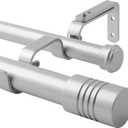 Creatyi 1 Inch Heavy Duty Double Curtain Rods 32 to 129 Inch Adjustable Double Curtain Rods for Windows for Bedroom Living Room Kitchen Study Office (Silver)