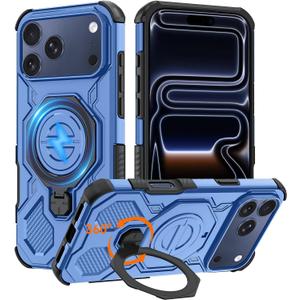 Magnetic for iPhone 17 Pro Max 6.9" Case, Compatible with MagSafe, Full Body Rugged Case with Upgraded 360° Spin Magnetic Invisible Ring Stand & Kickstand (Blue)
