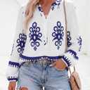 BTFBM Womens Tops Spring Casual Long Sleeve Shirts Button Up V Neck Bohemian Blouses Loose Tunics Vacation Outfits (White, S)