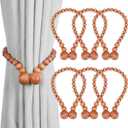 KLOGTSIND Magnetic Curtain Tiebacks, Curtain Tie Backs for Curtains 6 Pack, Wood Bead Curtain Tiebacks, Curtain Holders for Boho Bedroom Decor, Baby Nursery Decor, Farmhouse Decor (Brown)
