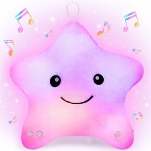 Subao Sensory Toys for Kids,14" Toddler Pillow With Light & Music,Twinkle Plush Star Night Light Cushion Autism Sensory Toys for Toddlers Age 3 4 5 6 7 8 9 10,Birthday Xmas Easter Gifts for Girls Pink