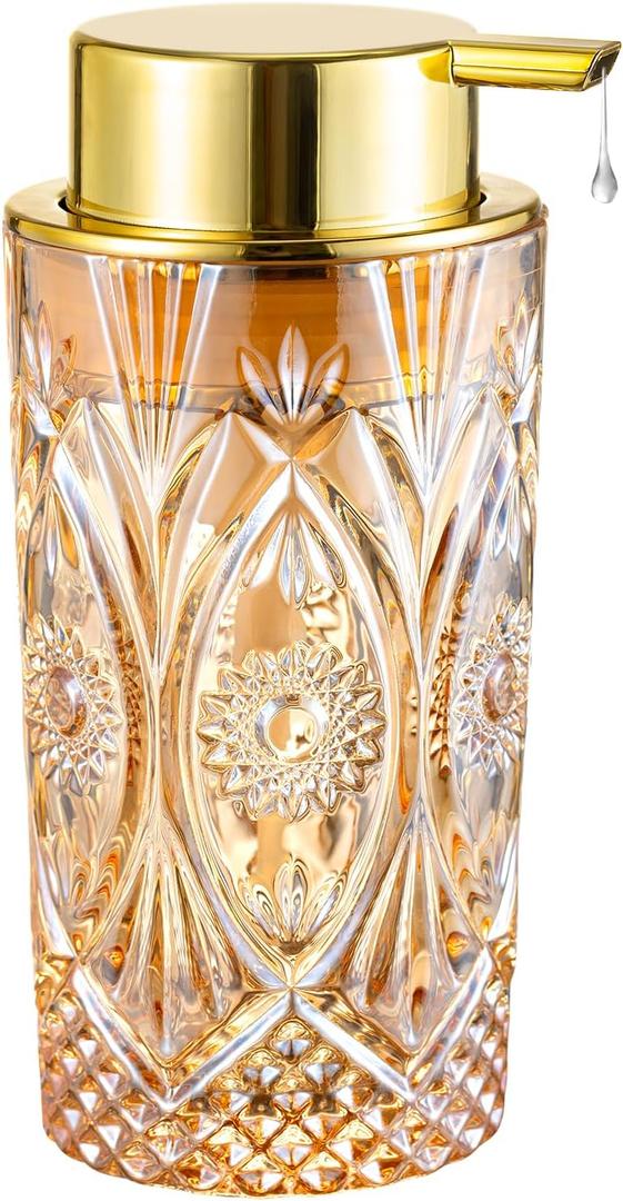 Glass Liquid Soap Dispenser, Refillable Liquid Dispenser with Gold Pump, Hand Soap Dispenser for Bathroom Kitchen, Modern Home Bathroom Decor Liquid Type/Gold A9-4