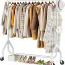 HYSEYY Clothes Clothing Rack, Rolling Heavy Duty Clothes Rack Load 420 LBS With Wheels, Metal Clothes Rack for Hanging Clothes, Portable Standing Clothes Garment Rack, White,48 inches