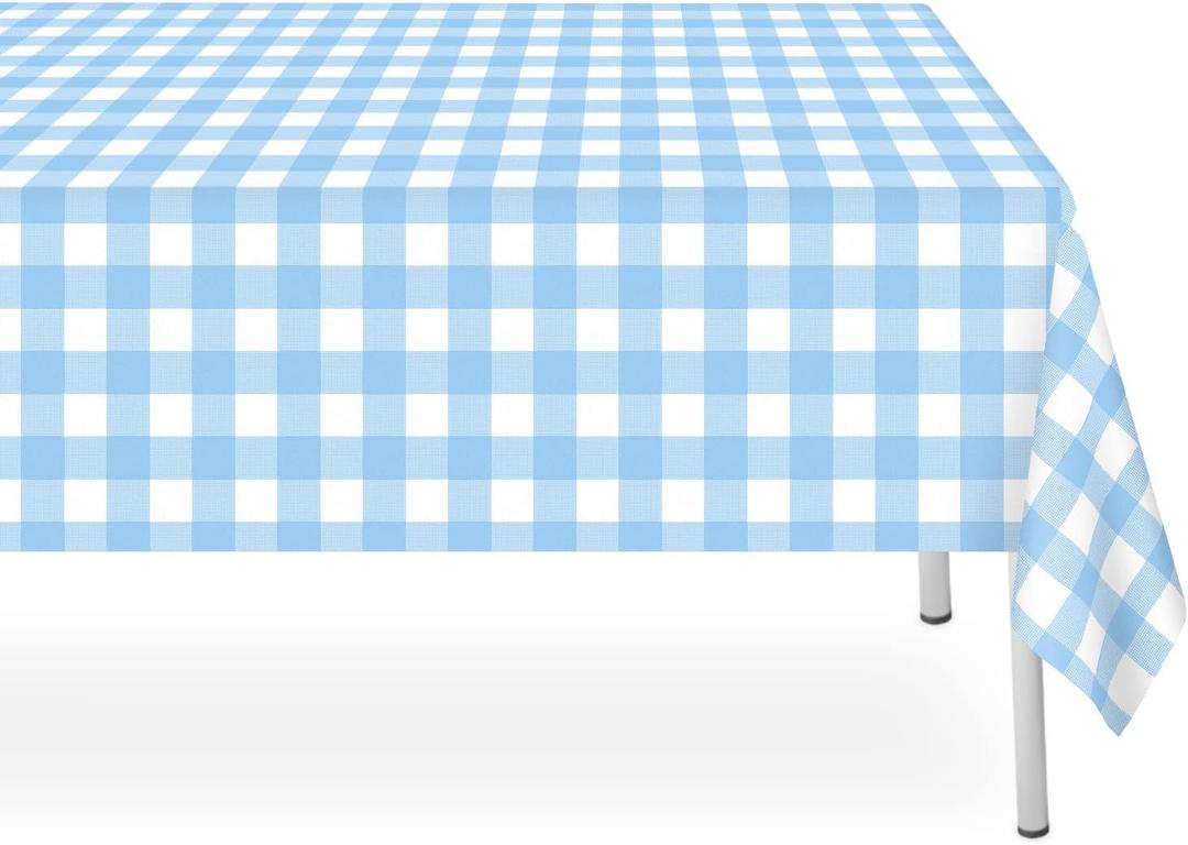 6 Pack Blue and White Checkered Tablecloth, Blue Plastic Table Cloths for Parties Disposable, 54 x 108 inch Waterproof Blue Gingham Camping Tablecloth for Birthday, Party, Picnic