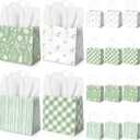 Silkfly 24 Pack Mini Sage Green Gift Bags with Handles & Tissue Paper 5x5x3 Inch Bulk Small Spring Floral Flower Candy Goodie Bag for Women Baby Shower Tea Party Bridesmaid Birthday Wedding Supplies