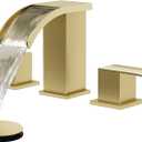 gotonovo Waterfall 8 inch Widespread Bathroom Faucet Set Bathroom Sink Faucet 3 Hole 2 Handle Vanity Lavatory Deck Mount with Pop Up Drain and Water Supply Lines Square Body Brushed Gold