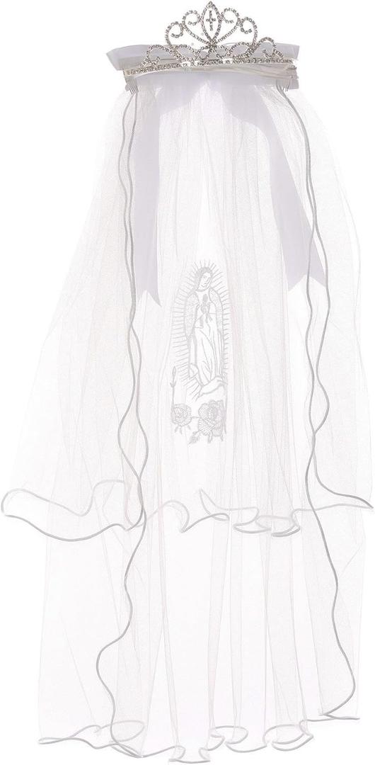 BluNight Collection Little Girls Elegant Princess Communion Flowers Girl Tiara Headpiece Veil (One Size)