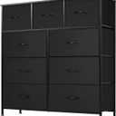 DUMOS Dresser for Bedroom, Storage Organizer with 9 Drawers, Chest of Drawers with Fabric Bins, Sturdy Metal Frame, Wood Tabletop for Guest Room, Closet, Entryway, Nursery (Black)