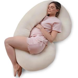 Pharmedoc Pregnancy Pillows, C-Shape Full Body Pillow – Jersey Cover Beige – Pregnancy Pillows for Sleeping – Body Pillows for Adults, Maternity Pillow and Pregnancy Must Haves, New Mom Gifts