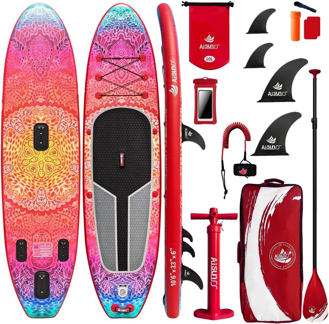 Inflatable Paddle Board for Adult, Paddle Board for All Skill Levels, Wide SUP Board with Premium Accessories Include SUP Carry Bag, Hand Pump, 10L Waterproof Bag