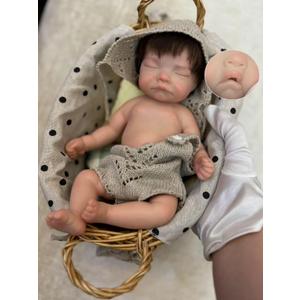 Abenduot 10 Inch Can Open Mouth Full Body Silicone Baby Doll Realistic Preemie Reborn Baby Girls Doll with Hand Rooted Hair