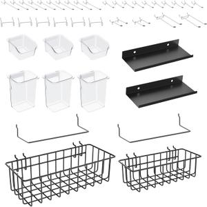 Peg Board Accessories Kit,Pegboard Hooks Assortment with Bins,Cups,Wire Baskets,Paper Towel Holder Can be Used for Pegboard Garage Workbench Craft Room Organizing Tools (Transparent Cup+Box)
