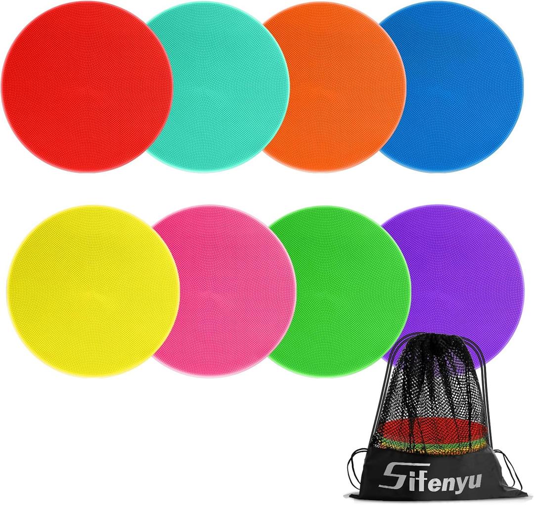 Poly Spot Markers Rubber Floor Dots 9 inch 24 Pcs Flat Cones Non-slip Agility Markers Poly Spots for Gym Soccer Basketball Sports Speed Agility Training, Classroom Activities, Exercise Drills