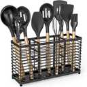 Kitchen Utensil Holder Large Utensil Rack, Metal Utensil Organizer with 3 Compartments Cooking Utensil Holder for Kitchen Counter Waterproof Rustproof (1 PACK)