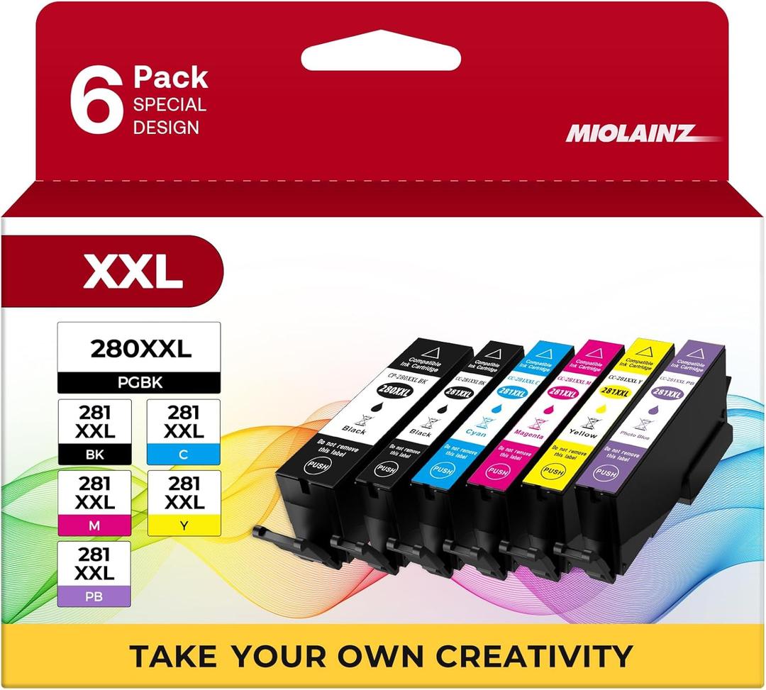 PGI-280XXL/CLI-281XXL Ink Cartridges Compatible Replacement for Canon 280 281 Ink Cartridges Use to TS8120 TS9120 TS8220 TS8320 TS8300 TS8322 TS9100 6 Value Pack