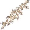 FINGERINSPIRE Rhinestone Applique Golden Sewing Applique 8.67x2.56x0.2inch Crystal Color Wedding Craft Rhinestone Applique Flower Leaves Rhinestone Applique for Wedding Dress Bridal Belt Decor